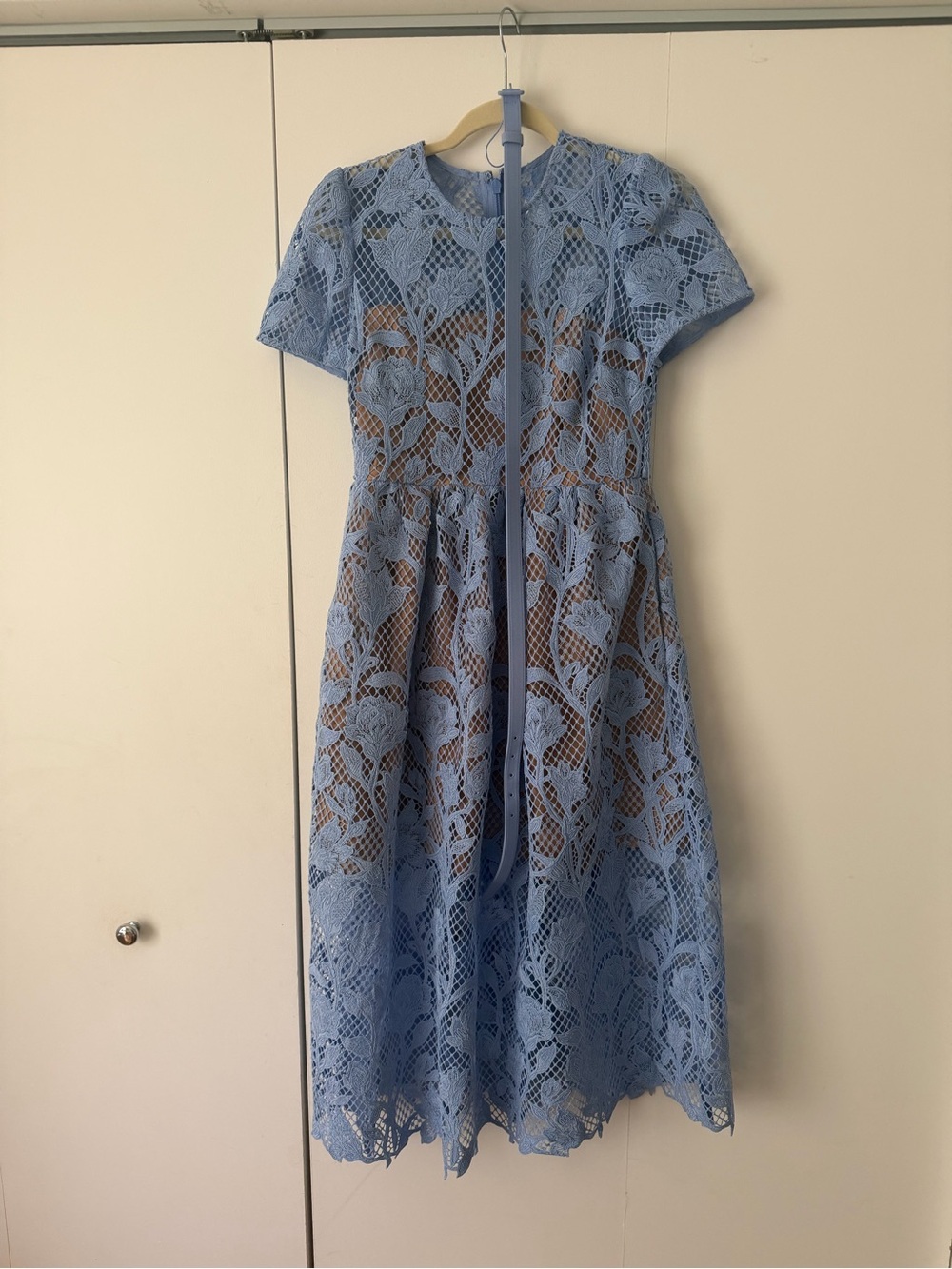 Self-Portrait Powder Blue Floral Lace Midi Dress - Picture 2 of 5